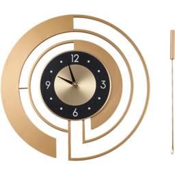 18 Inch Modern Decorative Non-Ticking Wall Clock with Pendulum - Gold + Black - thumbnail 3