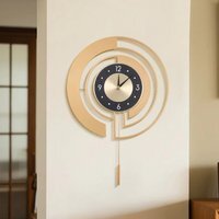 18 Inch Modern Decorative Non-Ticking Wall Clock with Pendulum - Gold + Black