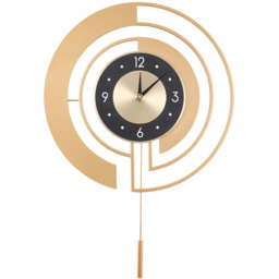 18 Inch Modern Decorative Non-Ticking Wall Clock with Pendulum - Gold + Black - thumbnail 2