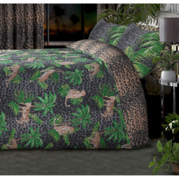 Tropical Leopard Jungle Animal Print Reversible Duvet Set - Black Green / King - thumbnail 3
