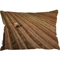 Aerial View Of Hay Bale Fields Outdoor Cushion - Brown - thumbnail 1