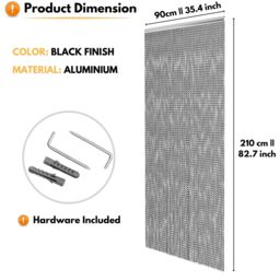 Aluminium Chain Door Curtain 90x210cm - Black Finish - Black - thumbnail 4