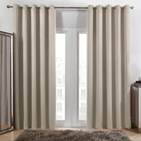 Plain Blackout Thermal Eyelet Curtains - Stone / 167cm / 182cm