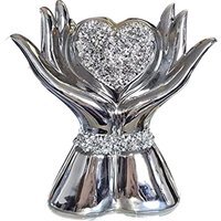 Crushed Crystal Heart In Hands Sparkle Ornament - Silver - thumbnail 1