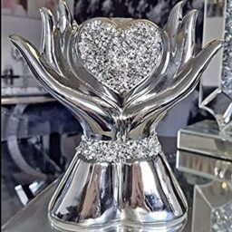 Crushed Crystal Heart In Hands Sparkle Ornament - Silver - thumbnail 2