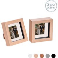 "3D Box Photo Frame - 4 x 4"" with 2 x 2"" Mount - Pack of 2 - Light Wood/Ivory"