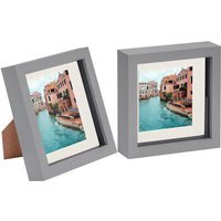"3D Box Photo Frame with 4"" x 4"" Mount - 6"" x 6"" - Pack of 2 - Grey/Ivory" - image 1