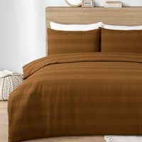 Waffle Stripe Duvet Cover Set Soft Polycotton Blend - Tan - Tan / Double - image 1