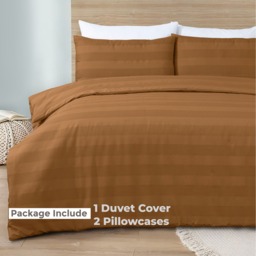 Waffle Stripe Duvet Cover Set Soft Polycotton Blend - Tan - Tan / Double - thumbnail 4