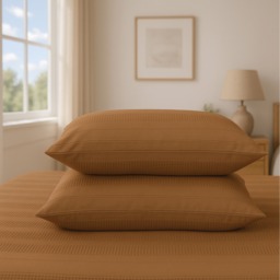 Waffle Stripe Duvet Cover Set Soft Polycotton Blend - Tan - Tan / Double - thumbnail 3
