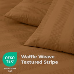Waffle Stripe Duvet Cover Set Soft Polycotton Blend - Tan - Tan / Double - thumbnail 5