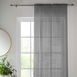 Pair of Slot Top Sheer Plain Woven Voile Curtain Panels - Grey / 137cm - thumbnail 4