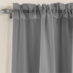 Pair of Slot Top Sheer Plain Woven Voile Curtain Panels - Grey / 137cm - thumbnail 3