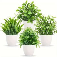 4pc Mini Artificial Potted Bonsai Plants Decor - White / Green