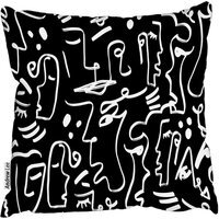 Faces, Masks And Geometric Shapes Repeating Outdoor Cushion - Black / 60cm - image 1
