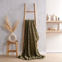 Cable Knit Fleece Throw - Olive - thumbnail 1