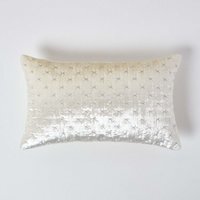 Crushed Velvet Cross Stich Cushion Cover - Cream / 50cm