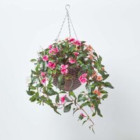 Homescapes White, Orange and Pink Impatiens Hanging Basket, 85 cm - Multi - image 1
