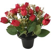 Artificial Rose Mix Remembrance Grave Pot - Red