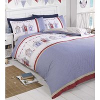 Beach Huts Seaside Duvet Cover Set - Blue / Single