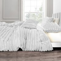 Plush Supersoft Jumbo Cord Cosy Bedding Set White - White / King size