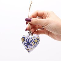 Blue Floral Wooden Heart Decor - Large Wall  Mantel Accent - Blue