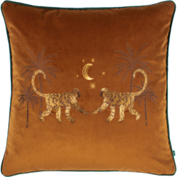 Dusk Monkey Embroidered Cushion - Rust / Polyester - thumbnail 2
