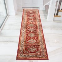Red Terracotta Bordered Traditional Medallion Living Room Rug - Red / 240 x 60cm - thumbnail 1