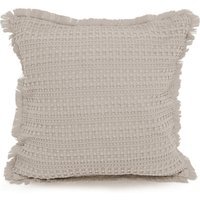 Soft Waffle Fringe Edge Cushion - Beige