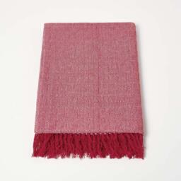 Homescapes Malda Cotton Throw with Tassels - Red / 255cm - thumbnail 2