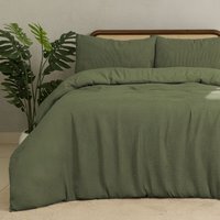Chunky Waffle Duvet Cover Set Olive Green - Green / 135cm - thumbnail 1
