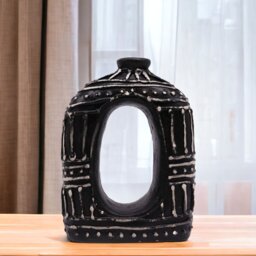 Chocolate Oval Donut Vase Handcrafted Terracotta Decor from Lombok - Black - thumbnail 3