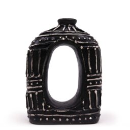 Chocolate Oval Donut Vase Handcrafted Terracotta Decor from Lombok - Black - thumbnail 4