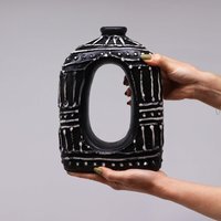 Chocolate Oval Donut Vase Handcrafted Terracotta Decor from Lombok - Black