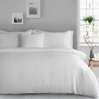Classic Waffle Weave Plain Cuff Duvet Set - White / Double - thumbnail 1