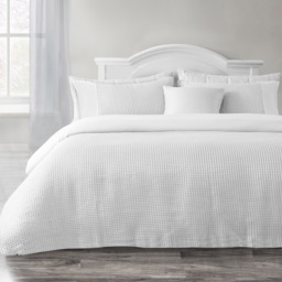 Classic Waffle Weave Plain Cuff Duvet Set - White / Double - thumbnail 2