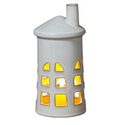 Rhea Medium Lighthouse Tealight Holder Coastal Ceramic Decor - White - thumbnail 2