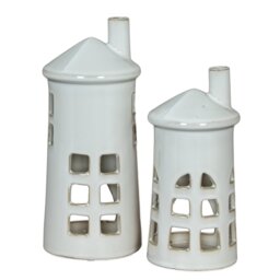 Rhea Medium Lighthouse Tealight Holder Coastal Ceramic Decor - White - thumbnail 5
