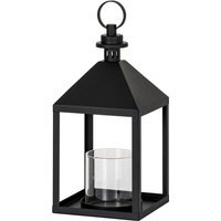 Astra Medium Lantern with Glass Candle Holder Elegant Indoor Outdoor Decor - Black