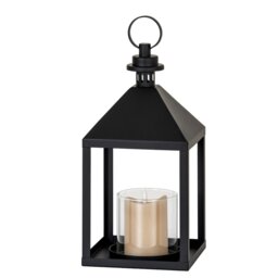 Astra Medium Lantern with Glass Candle Holder Elegant Indoor Outdoor Decor - Black - thumbnail 4