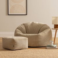 Classic Cord Bean Bag with Footstool - Natural