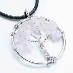Tree of Life Pendant in Rose Quartz, Love Healing Jewelry - White - thumbnail 2