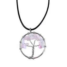 Tree of Life Pendant in Rose Quartz, Love Healing Jewelry - White - thumbnail 4