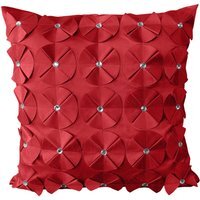 3d Petal Detail With Gem Stud Detail Cushion - Red / 56cm