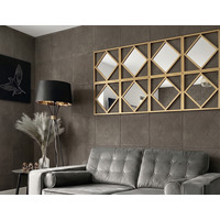 3x Gold Square Frame Diamond Shape Wall Art Mirror 40Cm Dia. - Gold