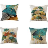 Set of 4 Ginkgo Plant Cushion Covers - yellow