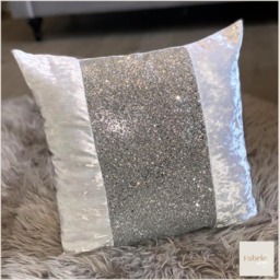 White And Silver Sparkly Glitter Panel Cushion - White - thumbnail 2