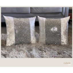 White And Silver Sparkly Glitter Panel Cushion - White - thumbnail 4
