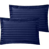 250TC Duvet Cover Sets Sateen Stripe and Pillowcases - Navy Blue / Twin