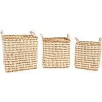 Set of 3 Seagrass and Jute Baskets - Natural